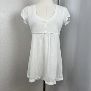 Y2K American Eagle Top Womens Medium White Babydoll Henley Fairy Cottagecore